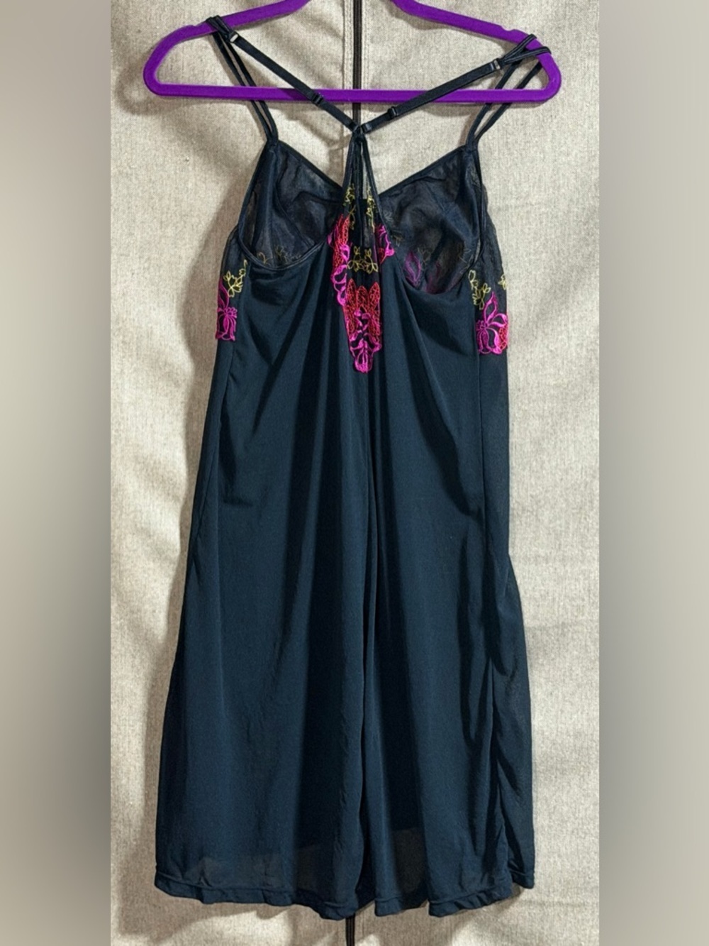 Cacique Black Mesh Slip Dress with Pink & Yellow Floral Embroidery 18/20 - Picture 4 of 4